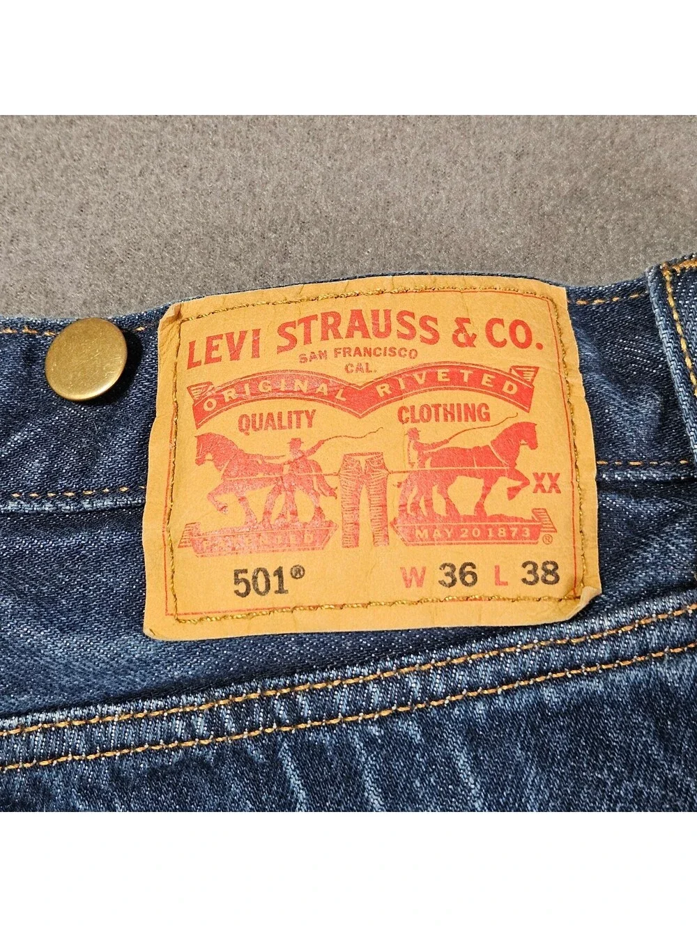 Levis Mens 501 Jeans 36W 38L suspender Buttons Straight Leg Blue Button Fly